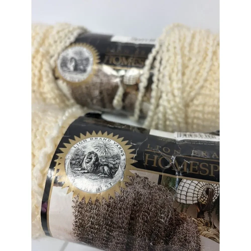 Lion Brand Homespun Textured Bulky #5 Yarn 2 Skein Lot 309 Deco Cream MPN 790